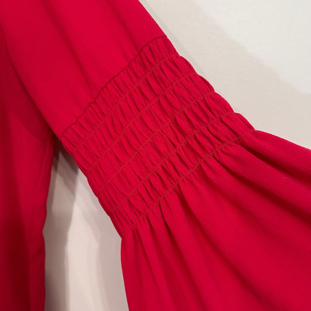 Michael Kors Red V-Neck Bell Sleeve Blouse - Picture 3 of 7